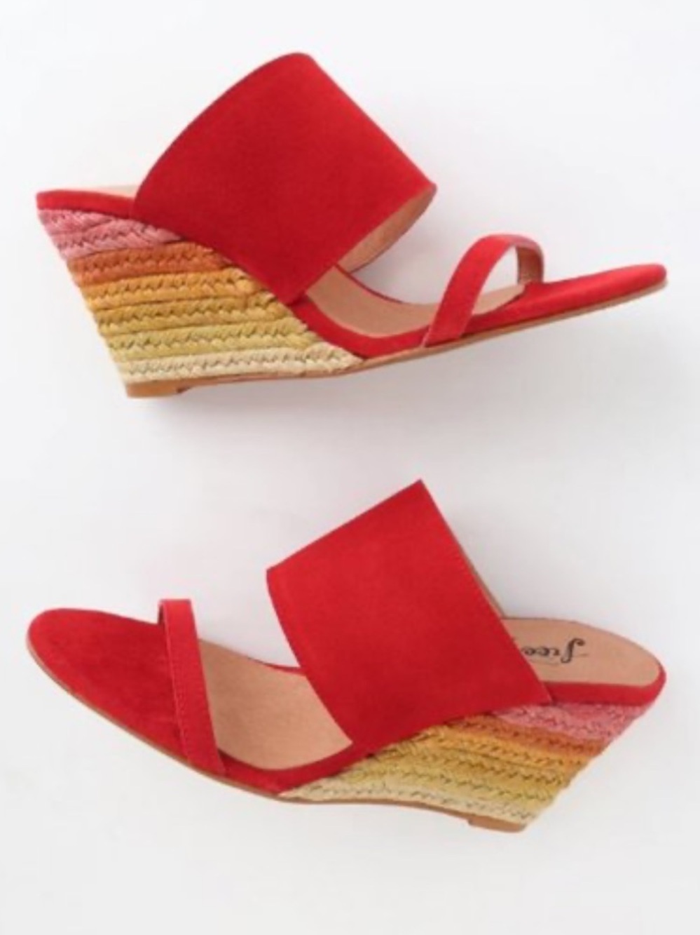Free People Glorieta Red Suede Espadrille Wedge Mules Women’s EU 40 US 9 Made Sp
